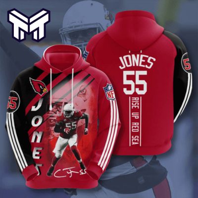 Arizona Cardinals 55 Jones Signature Rise Up Red Sea 3D Hoodie All Over Print Best Gift For Man Woman