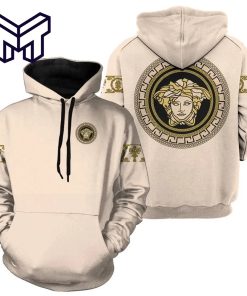 Gianni Versace Beige 3D Hoodie For Men Women Luxury Brand Gianni Versace Beige Zip Hoodie