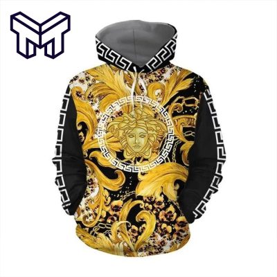 Gianni Versace Black Gold 3D Hoodie For Men Women Luxury Brand Gianni Versace Black Gold Zip Hoodie