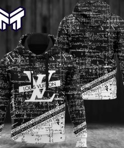 Louis Vuitton Black White 3D Hoodie LV 3D Hoodie Luxury Louis Vuitton Black White Zip Hoodie