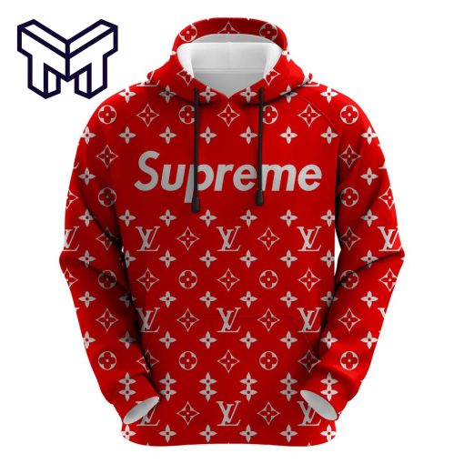 Louis Vuitton Supreme Red Luxury Unisex Hoodie Luxury Brand Outfit Best Gift For Man Woman