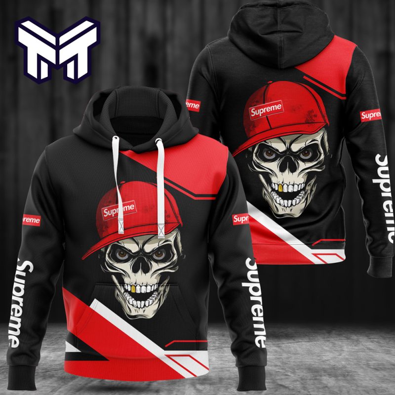 Supreme Skull Wearing Hat Black Luxury Brand Premium Hoodie Best Gift For Man Woman