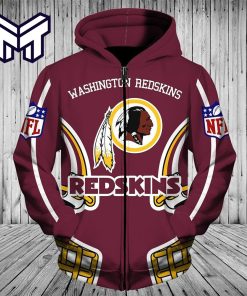 Washington Redskins Men's Zip Up Hoodie Sweatshirt Casual Hooded Jacket Coat Gift For Men Women
