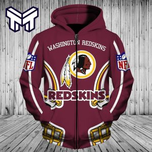 Washington Redskins Men's Zip Up Hoodie Sweatshirt Casual Hooded Jacket Coat Gift For Men Women
