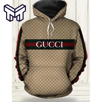 Gucci Brown Stripe Unisex Hoodie Gucci Logo Hoodie Gucci Brown Stripe 3D Hoodie For Men Women