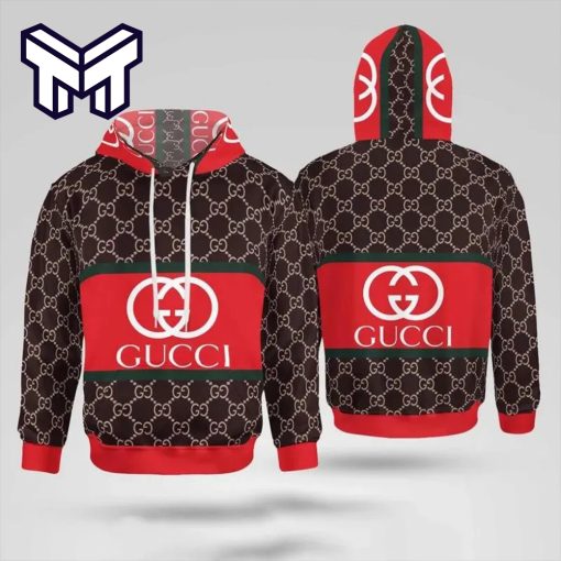 Gucci Red Brown 3D Hoodie Gucci Logo Hoodie Gucci Red Brown Zip Hoodie For Men Women