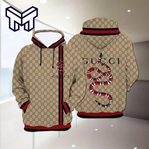 Gucci Snake Brown 3D Hoodie Luxury Brand Gucci Snake Brown Zip Hoodie Clothing Clothes Outfit