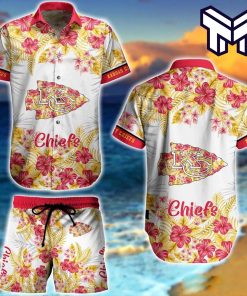 Kansas City Chiefs Hawaiian Shirt Graphic Flower Tropical Pattern NFL Hawaiian Shirt And Short