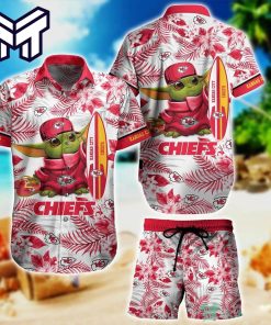 Kansas City Chiefs Hawaiian Shirt NFL Baby Yoda Surfing Hawaiian Shirt And Short