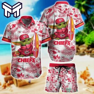 Kansas City Chiefs Hawaiian Shirt NFL Baby Yoda Surfing Hawaiian Shirt And Short