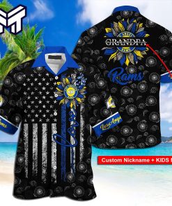 Los Angeles Rams Hawaiian Shirt NFL Custom Name Sunflowers And American Flag Hawaiian Shirt