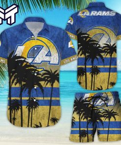 Los Angeles Rams Mens Hawaiian Wear Button-Down Shirt Beach Swim Shorts Set