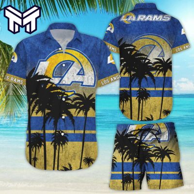 Los Angeles Rams Mens Hawaiian Wear Button-Down Shirt Beach Swim Shorts Set