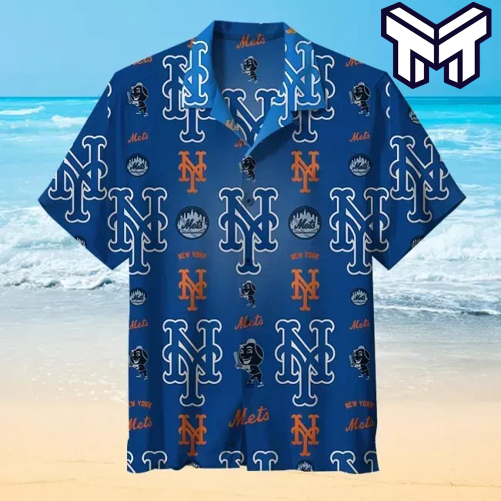 New York Mets Tropical Floral America Flag Custom Name Hawaiian Shirt
