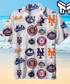 MLB New York Mets Hawaiian Graphic Print Short Sleeve Hawaiian Shirt V2