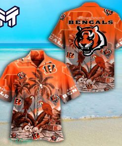 NFL Cincinnati Bengals Hawaiian Cincinnati Bengals Parrots And Coconut Trees Hawaiian Shirt & Short