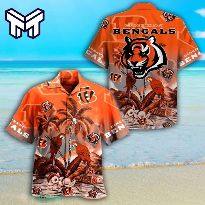 NFL Cincinnati Bengals Hawaiian Cincinnati Bengals Parrots And Coconut Trees Hawaiian Shirt & Short