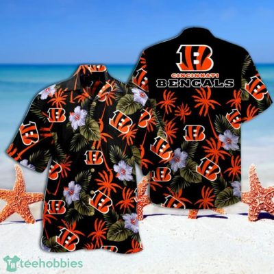 NFL Cincinnati Bengals Orange Tropical Flowers Short Sleeve Hawaiian Shirt  And Short