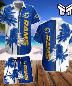 NFL Los Angeles Rams Men Hawaiian Button-down Shirts Beach Shorts Summer Casual Tops