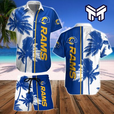 NFL Los Angeles Rams Men Hawaiian Button-down Shirts Beach Shorts Summer Casual Tops