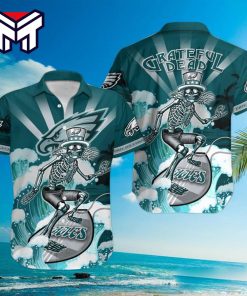 NFL Philadelphia Eagles Hawaiian Grateful Dead Surfing Skeleton Hawaiian Shirt