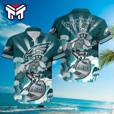 NFL Philadelphia Eagles Hawaiian Grateful Dead Surfing Skeleton Hawaiian Shirt