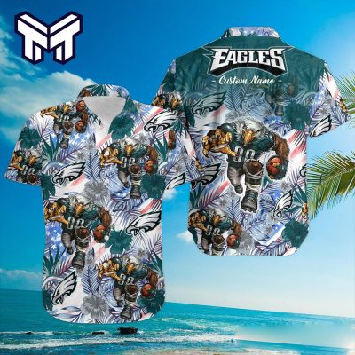 NFL Philadelphia Eagles Hawaiian Philadelphia Eagles Tropical Floral Custom Name Aloha Hawaiian Shirt