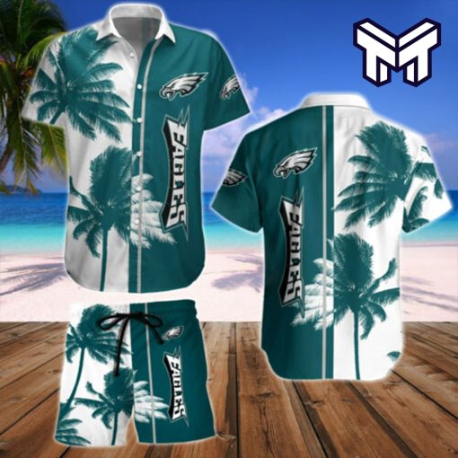 NFL Philadelphia Eagles Hawaiian Wearss Set Hawaiian Button-Down Shirts Beach Shorts