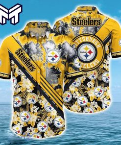 NFL Pittsburgh Steelers Hawaiian Logo And Flowers Pattern, Steelers Hawaiian Shirt And Short