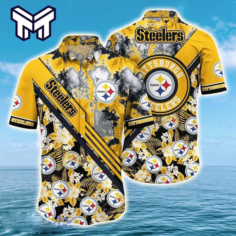 NFL Pittsburgh Steelers Hawaiian Logo And Flowers Pattern, Steelers Hawaiian Shirt And Short