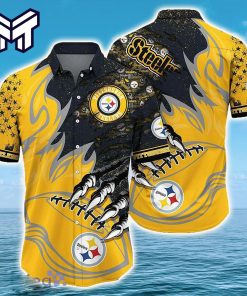 NFL Pittsburgh Steelers Hawaiian Logo Fire Rugby Graphic Steelers Hawaiian Shirt And Short
