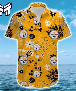 NFL Pittsburgh Steelers Hawaiian Logo Yellow Pattern Steelers Hawaiian Shirt And Short