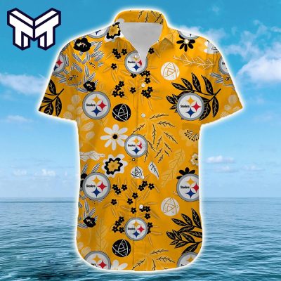 NFL Pittsburgh Steelers Hawaiian Logo Yellow Pattern Steelers Hawaiian Shirt And Short