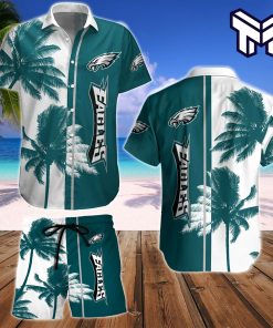 Philadelphia Eagles Men Hawaiian Summer Set Button-down Shirts Beach Shorts Tops