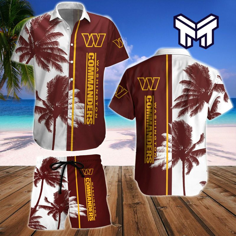 Washington Commanders Mens Hawaiian Button-down Shirts Beach