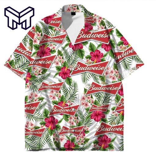 Budweiser Unisex Hawaiian Shirt,Budweiser Beer Button Up Shirt, Short-Sleeve Beer Hawaiian Shirt, Gift for Him, Funny party Beer tee