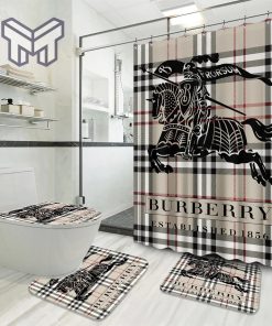 Burberry Premium Fashion Luxury Brand Bathroom Set Home Decor Shower Curtain And Rug Toilet Seat Lid Covers Bathroom Set
