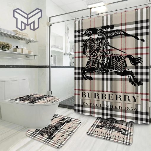 Burberry Premium Fashion Luxury Brand Bathroom Set Home Decor Shower Curtain And Rug Toilet Seat Lid Covers Bathroom Set