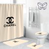 Chanel Beige Clasic Fashion Luxury Brand Bathroom Set Home Decor Shower Curtain And Rug Toilet Seat Lid Covers Bathroom Set
