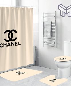 Chanel Beige Clasic Fashion Luxury Brand Bathroom Set Home Decor Shower Curtain And Rug Toilet Seat Lid Covers Bathroom Set