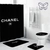 Chanel Black Clasic Fashion Luxury Brand Bathroom Set Home Decor Shower Curtain And Rug Toilet Seat Lid Covers Bathroom Set