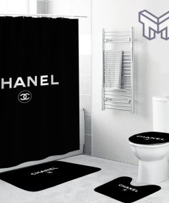Chanel Black Clasic Fashion Luxury Brand Bathroom Set Home Decor Shower Curtain And Rug Toilet Seat Lid Covers Bathroom Set