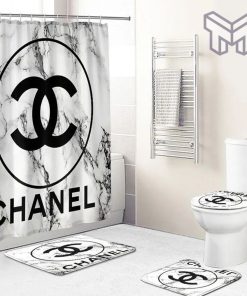 Chanel Circle Logo New Bathroom Set With Shower Curtain Shower Curtain And Rug Toilet Seat Lid Covers Bathroom Set