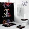 Chanel Fashion Logo Luxury Brand Premium Bathroom Set Home Decor Shower Curtain And Rug Toilet Seat Lid Covers Bathroom Set