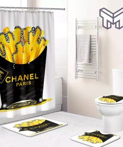 Chanel Fashion Luxury Brand Premium Bathroom Set Home Decor Shower Curtain And Rug Toilet Seat Lid Covers Bathroom Set