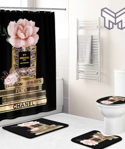 Chanel Fendi Louis Vuitton Paris Fashion Luxury Brand Premium Bathroom Set Shower Curtain Bath Mat Set Home Decor Shower Curtain And Rug Toilet Seat Lid Covers Bathroom Set
