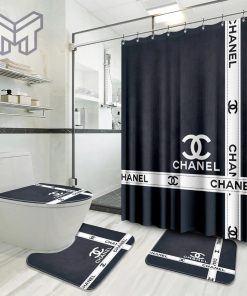 Chanel Grey Fashion Luxury Brand Bathroom Set Home Decor Shower Curtain And Rug Toilet Seat Lid Covers Bathroom Set