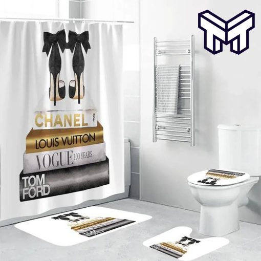 Chanel Louis Vuitton Fashion Luxury Brand Premium Bathroom Set Home Decor Shower Curtain And Rug Toilet Seat Lid Covers Bathroom Set