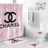 Chanel Pinky Fashion Luxury Brand Bathroom Set Home Decor Shower Curtain And Rug Toilet Seat Lid Covers Bathroom Set