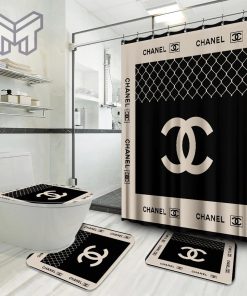 Chanel Premium Fashion Luxury Brand Bathroom Set Home Decor Shower Curtain And Rug Toilet Seat Lid Covers Bathroom Set